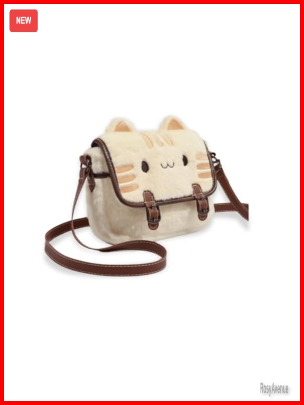 Plush Cat Crossbody Handbag Kawaii Mini Purse Soft Adjustable Shoulder Bag
